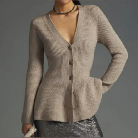 NWT Maeve Wool Blend Hourglass Ribbed Knit Cardigan Sweater Anthropologie Sz L - Picture 2 of 16